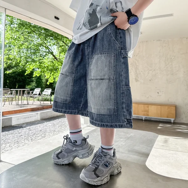 Boys Denim Shorts Teen Boys Vintage Style Knee-Length Jeans Teenage Child Blue Denim Baby Short Trousers Toddler Ages 4-14Y - Image 2