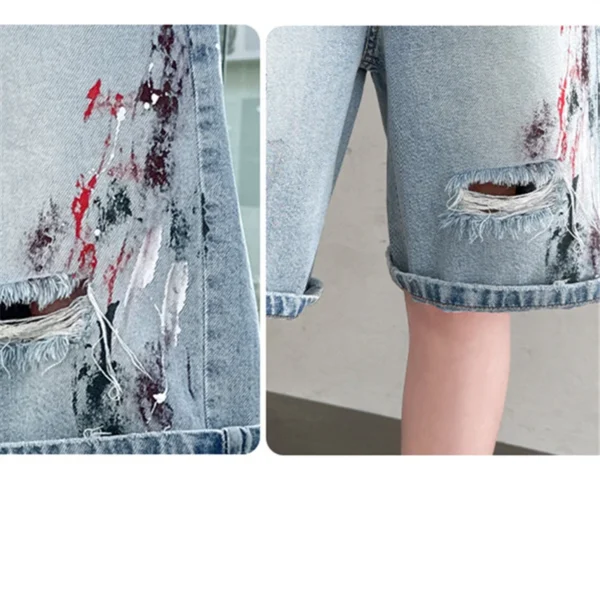 Summer New Arrival Kids Girls Ripped Denim Shorts with Drawings Teens Child Fashion Broken Hole Mid Calf Capris Jeans Age 5-14T - Image 6