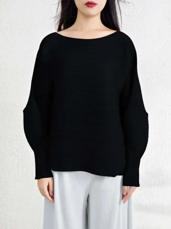 Irregular Niche Design Women's Tops Pleated Round Neck T Shirt Women Full Sleeve Solid Colour Peplum Miyake Summer New 2025 - Image 4