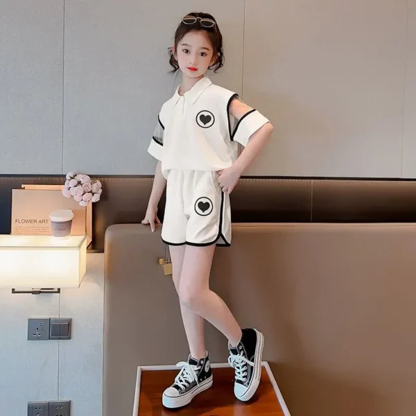 Girls New Daily Casual Summer Sports Polo Shirts+Pants Suits 4-14 Years Kids Korean Style Outfits Sets Children Boutique Clothes - Image 5