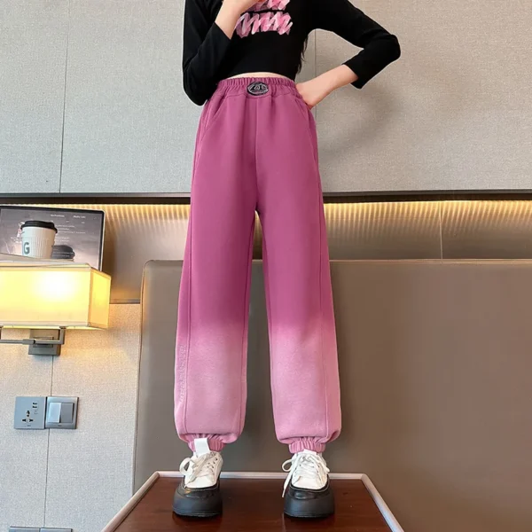 Teenage Girls Pants Spring Autumn Cotton Kids Gradient Design Pocket Jogger Sweatpants Girls Sporty Trousers Trackpants Clothing - Image 3