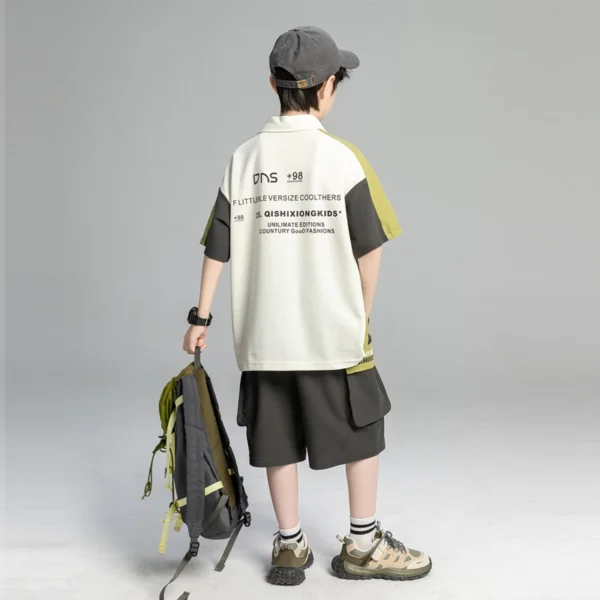 Boys' Summer Outfit Set New Trendy Kids' Short Sleeve Polo Shirt + Shorts Casual Streetwear Cool Two-Piece Set with Pants - Image 5