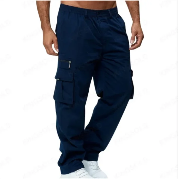 Man Casual Fleece Pants Solid Heavyweight Sweatpants Jogging Cargo Pocket Fashion Sports Elastic Trousers - Image 3