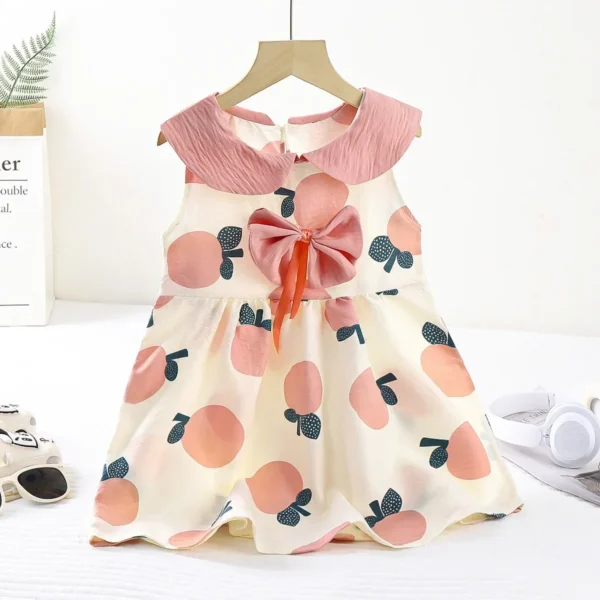 New 2025 Girls Summer Thin Dress Baby Cute Bowkont Cartoon Flower Print Sleeveless Princess A-line Dresses Sundress Clothing - Image 2