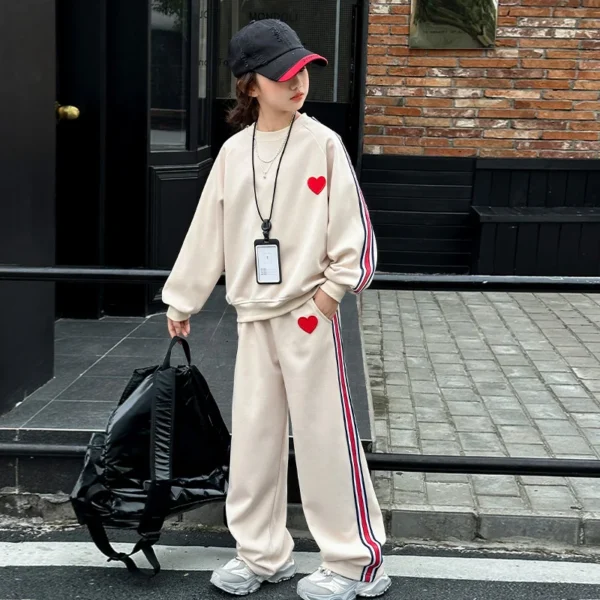 spring teen Girl clothes Tracksuit outfits love Sweatshirt+Wide leg pants 2pcs Child Clothing Suit kids School Casual Sportswear - Image 4