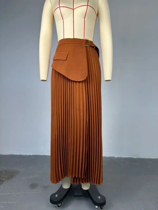 Women Summer High Waist Patchwork Belt Big Swing Pleated Long Maxi Midi Skirt Holiday OL Street Party A-Line Skirts - Image 6