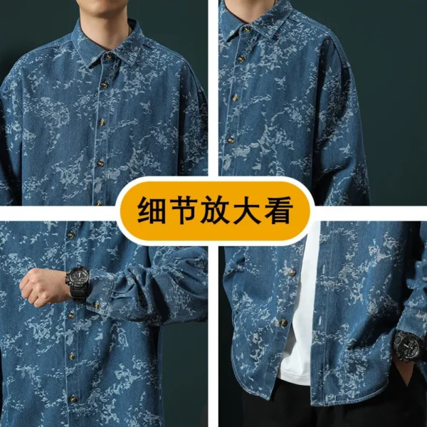 2024 Spring and Autumn New Fashion Printed Long Sleeve Denim Shirt Men's Casual Relaxed Comfortable Breathable Large Size Shirt - Image 4