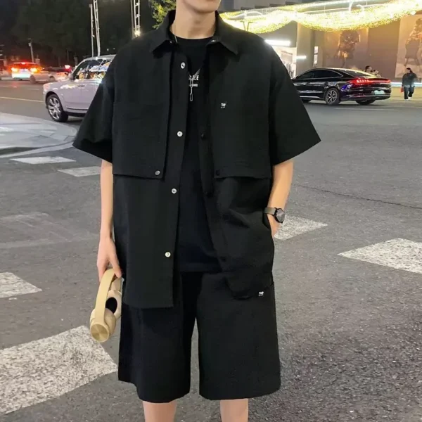 Teen New Tooling Suit Men's Summer Sets Loose Short-sleeved Shirt Shorts Casual Fashion Trendy Men Clothing Tracksuit Leisure - Image 3