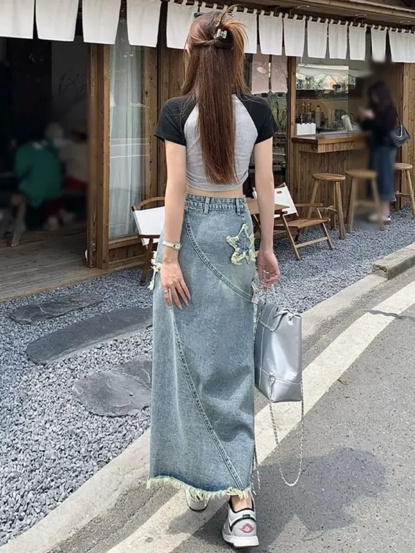 Fashion Star Grapgic New Denim Long Skirt Women's Emo High Waist Maxi Skirt Korean Style Sexy Wrap Hip Midi Jeans Skirt Y2k Girl - Image 6