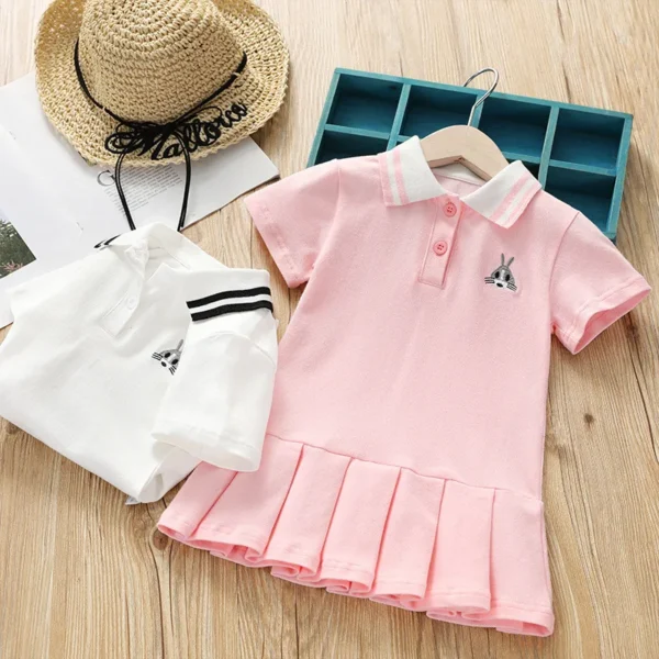 Girls Summer Dress 2025 New Fashionable Baby Polo Skirt Shirt Children's Cotton Short Sleeve Kids Clothes Holiday Dresses