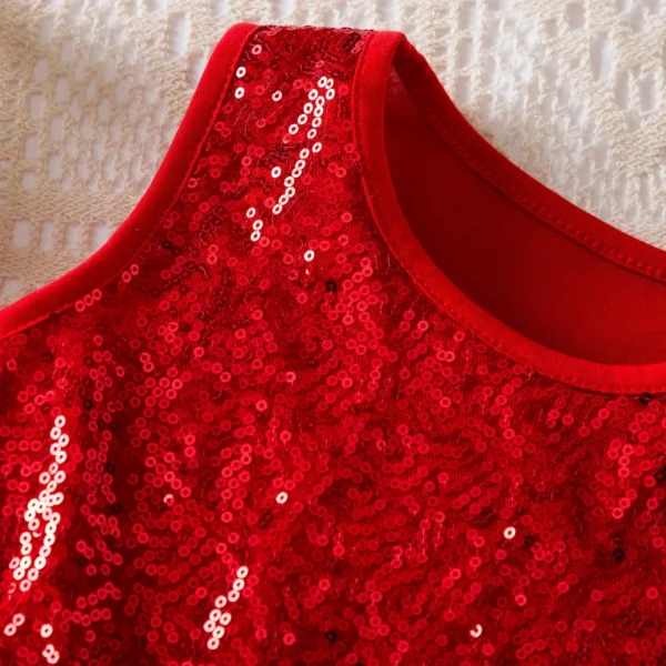 Kids Sleeveless Summer Dresses for Girls Sequin Mesh Tulle Tutu Princess Christmas Party Dress Kids Red Casual Patchwork Dresses - Image 3
