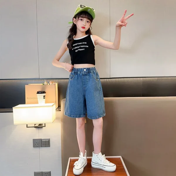 Fashion Girl Short Jeans Children Girls Jeans Shorts Solid Girls Half Pants Clothing Teens New Summer Fashion Girls Denim Shorts - Image 4
