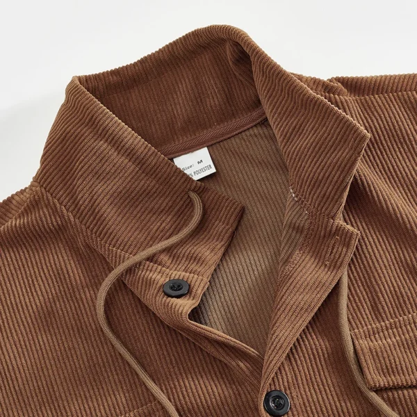 New Autumn and Winter Outwear Jacket Pure Color Retro Heavy Shoulder Long-Sleeved Corduroy Denim Shirt Multi-Pocket Small Lapel Casual Jacket Windbreaker - Image 4