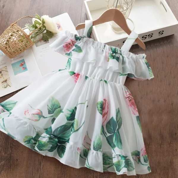 2024 New in Dress for Girls Summer Holiday Floral Dress Vintage Printed Children's Clothing Princess Birthday Party Clothes 2-6Y - Image 2