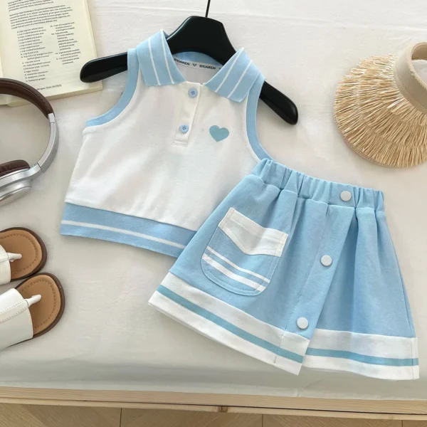 Girls Polo Shirts Clothes Sets Summer Children Sleeveless T-shirts Skirts 2pcs Sports Dress Suit For Baby Outfits Kids Tracksuit
