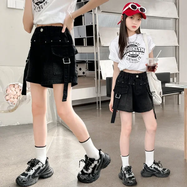 2025 Summer New Arrivals Kids Cotton Denim Shorts Teen Girls Mini Skirts Shorts Child Slim Blue Short Jeans Skirt With Shorts - Image 2