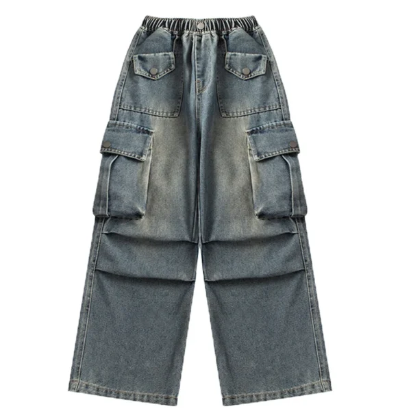 Kids Vintage Distressed Jeans with Pocket For Girls Y2K Fashion High Street Denim Pants Teens Child Baggy Cargo Jeans Trousers - Image 6