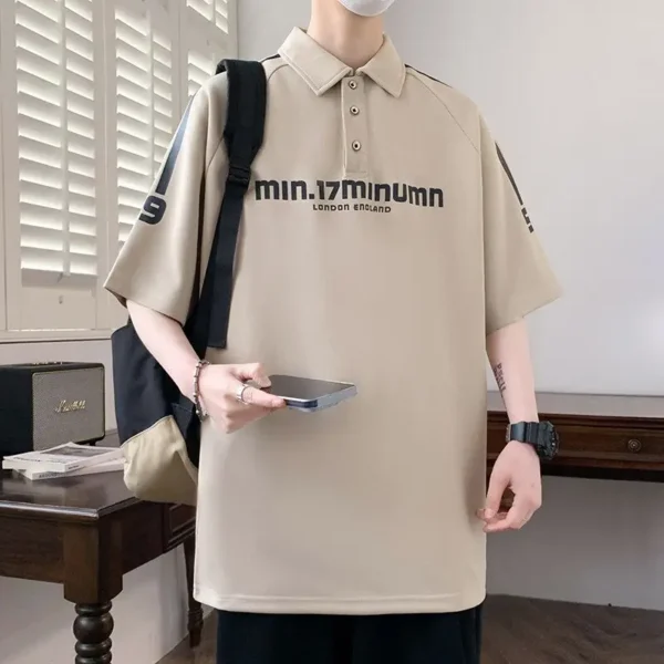 Summer Letter Printed Polo Shirts Casual Short Sleeve Men's Clothing Polo-Neck Fashion Button Youthful Vitality Basic T-shirts - Image 6