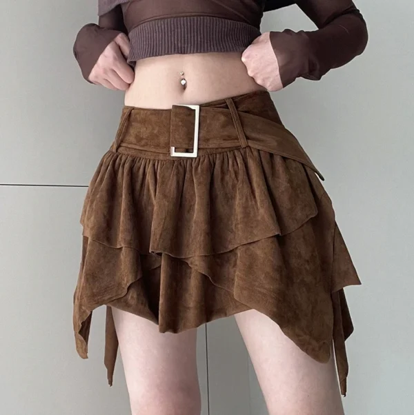 Retro Multi-Layer Spicy Girl Skirt with Irregular High Waist and Leg Length A-Line Skirt for Women, Summer Sexy Asymmetric Skirt