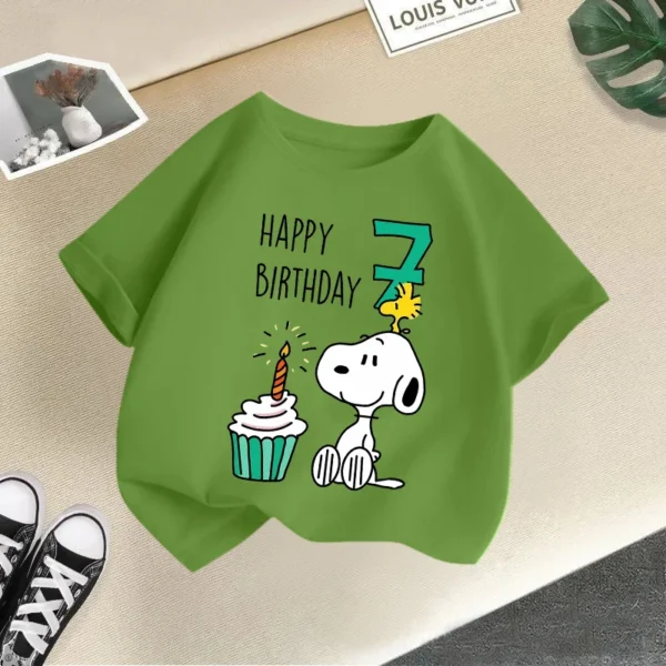 Snoopy Children Cotton T Shirt Top Summer Number Tees Boys Girls Fashion Clothes Anime Birthday T-Shirts Cartoon Figure Clothing