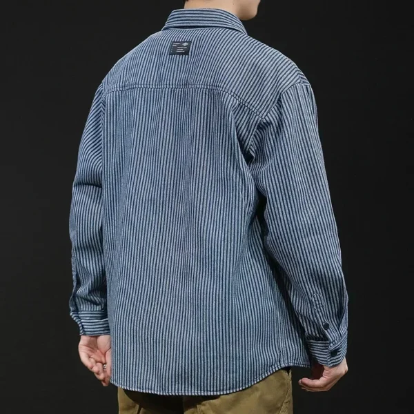 Spring Autumn Striped Shirt Men's Non Ironing Long Sleeve Shirt Casual Loose Denim Jacket Elegant Social Shirts for Men Korean - Image 4