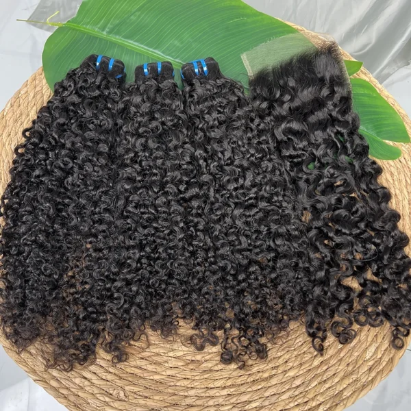 15A Burmese Curly Human Hair Bundles With 5x5 HD Lace Closure Invisible Melted All Color Skins #1B 100% Hair Weave Extensions - Image 2