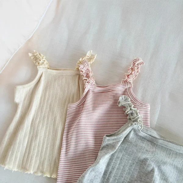 Girls Sling Vest 2025 Baby Girl Summer Children's Korean Version Versatile Cute Pit Strip Color Line Sling Shirt - Image 2