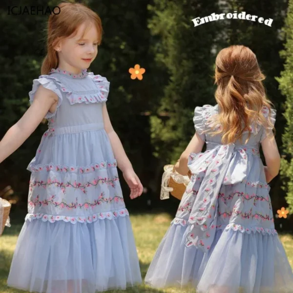 2025 Vintage Baby Girl Dresses Sleeveless O-Neck Palace Style Princess Embroidery Floral Embroidery Matching Newborn for Eid - Image 2
