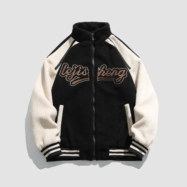 Unisex Lamb Wool Cargo Coat Men Women Cashmere Fleece Baseball Jacket Teen Couple Warm Clothing 2024 Boy Girls Varsity Techwear - Image 4