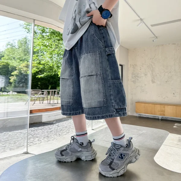 Boys Denim Shorts Teen Boys Vintage Style Knee-Length Jeans Teenage Child Blue Denim Baby Short Trousers Toddler Ages 4-14Y - Image 4