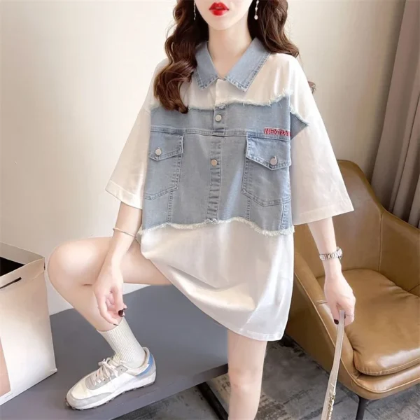 Graphic Polo Neck T Shirt for Women Woman Tshirt Summer Outfit Women's Short Sleeve T-shirt Synthetic High Quality Youth Basic - Image 2