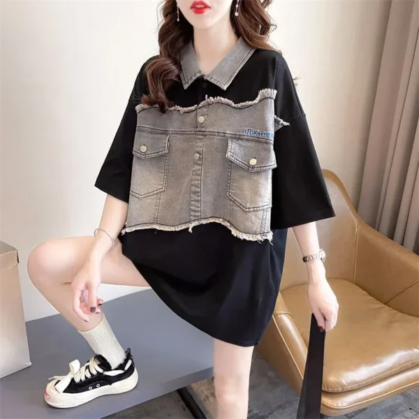 Graphic Polo Neck T Shirt for Women Woman Tshirt Summer Outfit Women's Short Sleeve T-shirt Synthetic High Quality Youth Basic