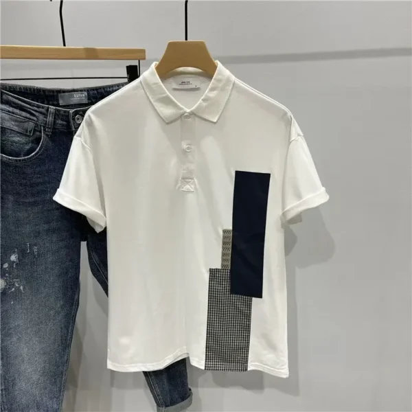With Collar T Shirt for Men Black White Heather Plain Man Polo Shirts Basic New in Tops & Tees Cheap Clothes Top Kpop Wholesale - Image 3