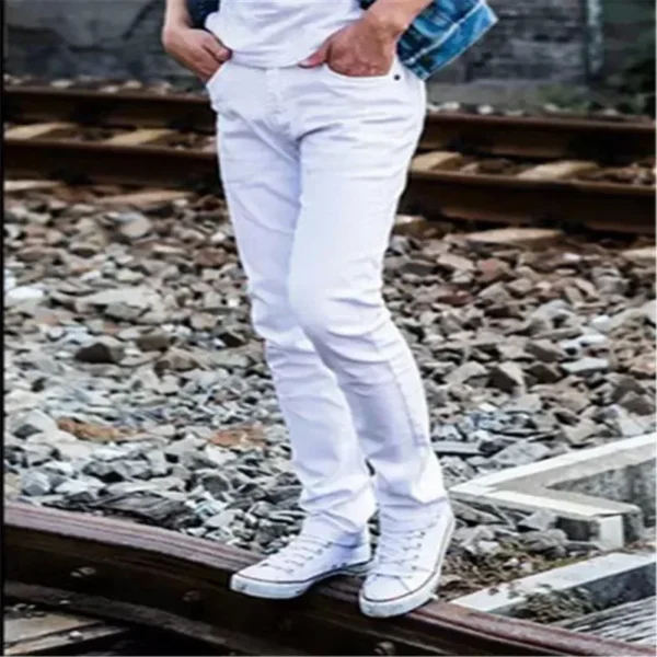 Hot Fashion Summer Solid Cotton Jeans Men Red Teenagers Pantalon Homme Skinny Male Leisure Boy Sweatpants Hombre Two Color MN5