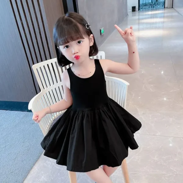 Fashion Baby Girl Cotton Balloon Dress Sleeveless Infant Toddler Child Vestido Casual Summer Solid Color Baby Clothes 1-7Y
