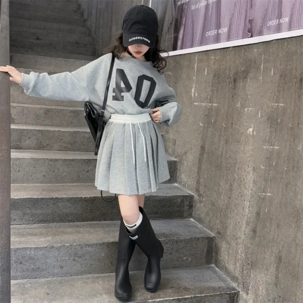 Girls Tracksuit Casual Printed Pullovers Pleated Skirt 2pcs Spring New Children Clothing Set Blue Sport Teen School Kids Outfits - Image 6