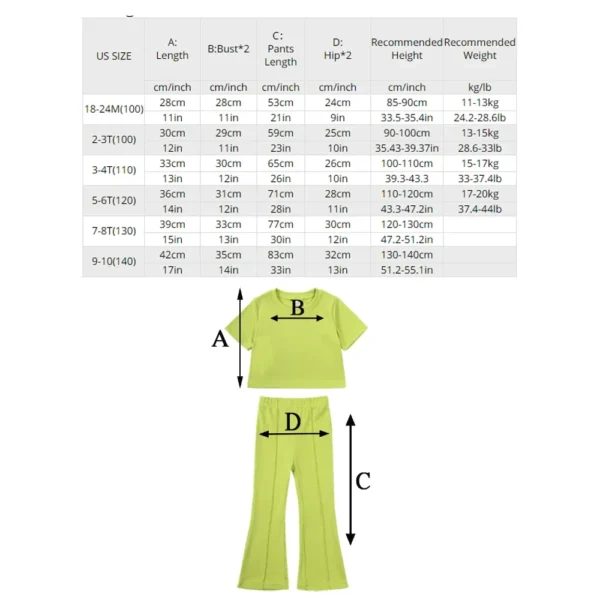 2025 Summer Girls Bell Bottom Outfits 2pcs Solid Cotton T-shirt Pants Suit For Children Teenage Girls Fashion Tracksuit Clothes - Image 6
