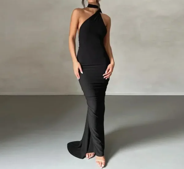 New Fashion 2025 Summer Casual Sexy Elegant Evening Party Dresses Open Back Pleated Slim Solid Sleeveless Temperament Dress