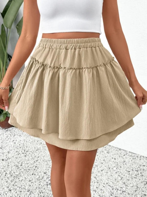 New Fashion 2025Summer Casual Bottom Sexy Elegant New Elastic and Fluffy Solid Color Layered Short Skirt Womens Clothing Outfits - Image 2