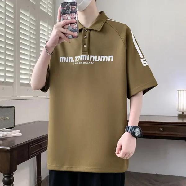 Summer Letter Printed Polo Shirts Casual Short Sleeve Men's Clothing Polo-Neck Fashion Button Youthful Vitality Basic T-shirts - Image 4