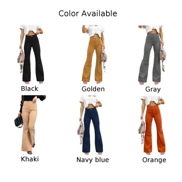 Clothes Women Pants Corduroy Elastic Waist Flare Pants Flattering Ribbed Comfort Solid Color Thickness Trousers - Image 5