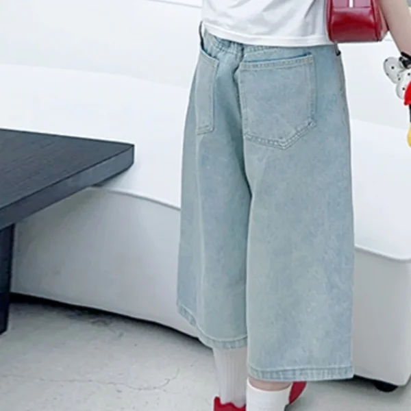 New Girls Mid-Calf Denim Kids Capris Teen Girls Casual Cropped Jeans With Cute Puppy Embroidery Design Teenage Shorts Ages 4-14Y - Image 2