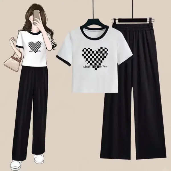 2025 Summer Teens Girls Clothes Print Sets Outfits Kids Short Sleeve T-shirt + Long Pants Child Tracksuit 2PCS 6 8 10 12 Year - Image 2