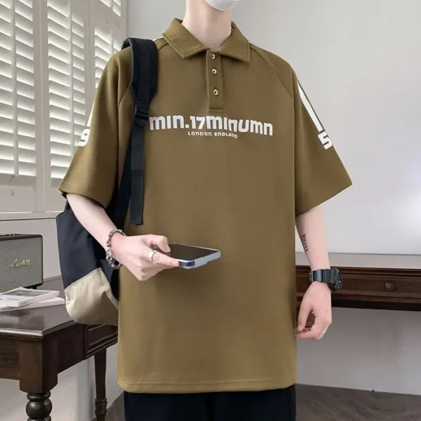 Summer Letter Printed Polo Shirts Casual Short Sleeve Men's Clothing Polo-Neck Fashion Button Youthful Vitality Basic T-shirts