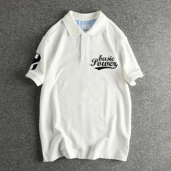 2025 Summer New American Retro Knitted 3D Letter Printed Polo Shirt Men's Fashion Washed Short Sleeve Lapel Youth Casual T-shirt - Image 3