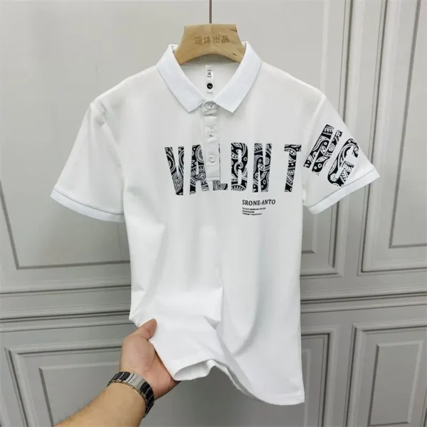 Men's Trend Youth Print Letter Tops Summer New Thin Short Sleeve Plus Size Korean Polo Shirts Fashion Smart Casual Men Clothing