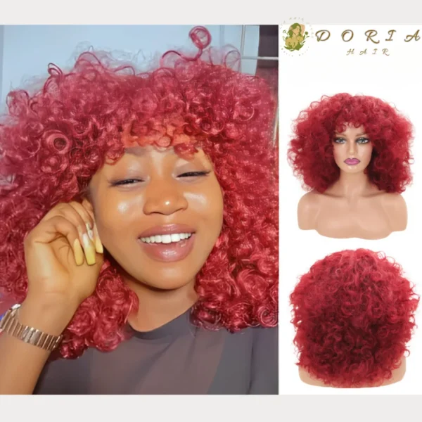 Medium Long Fluffy Curly Orange Red Cosplay Synthetic Hair Extension Women Costume Pink Party Wigs Afro Kinky Curly on Promotion - Image 2