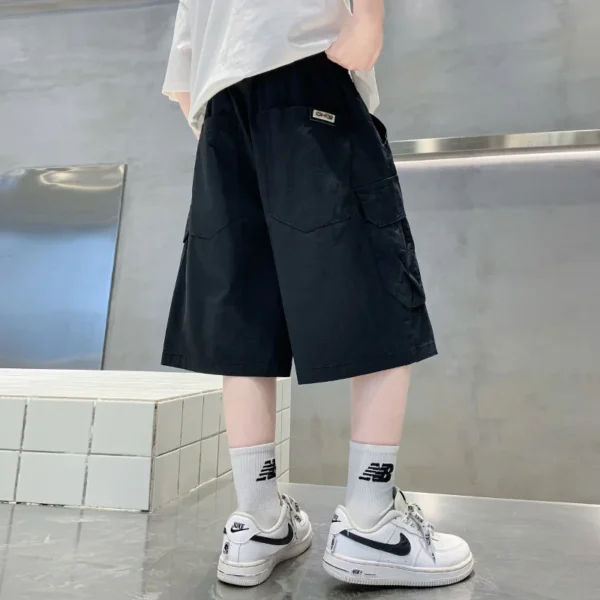 Cool Boys Shorts with Pockets Fashion Summer New Arrivals Kids Black Khaki Sport Knee-Length Cargo Pants Teen Streetwear Shorts - Image 5