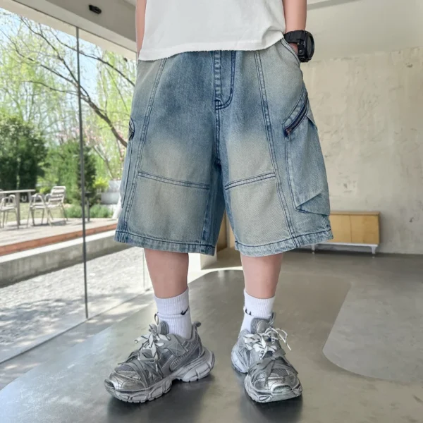 Kids New Summer Denim Shorts For Teen Boys Casual Knee-Length Jeans with Hole Elegant Teenage Child Fashion Shorts Pants 5-14T