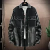 Men's Trendy All-match Loose and Thickened Long-sleeved Jacket with Striped Jacquard Denim Shirt for Spring and Autumn.